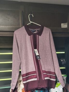 Report Collection Maroon & Light Pink Striped Button-Up Cardigan